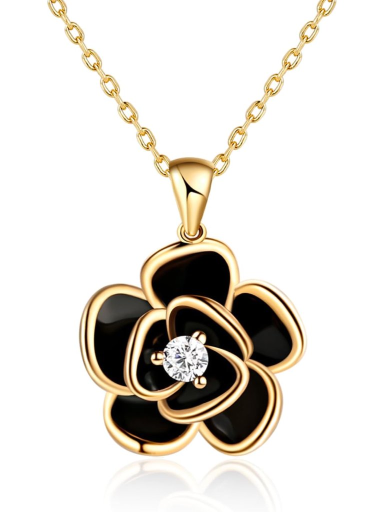 14k Gold Rose Flower Necklace For Women Sterling Silver Dainty Rose Gold Pendant